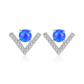 Trendy V Shape CZ S925 Silver Opal Stud Earrings